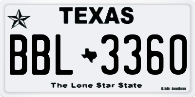 TX license plate BBL3360