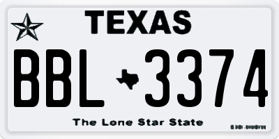TX license plate BBL3374