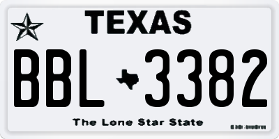 TX license plate BBL3382