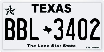 TX license plate BBL3402