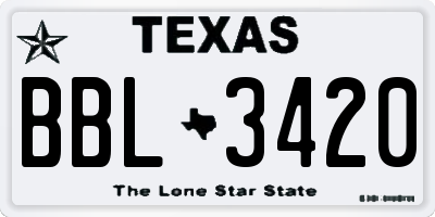 TX license plate BBL3420