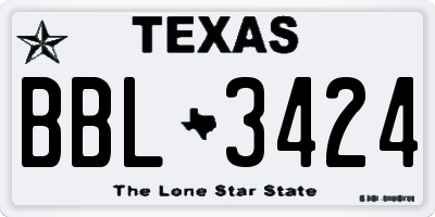TX license plate BBL3424