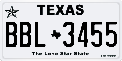 TX license plate BBL3455