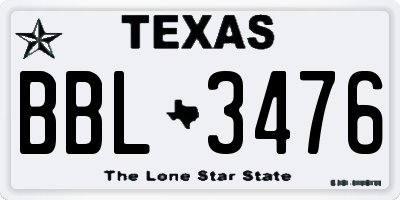 TX license plate BBL3476