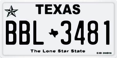 TX license plate BBL3481