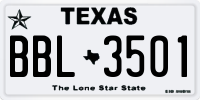 TX license plate BBL3501