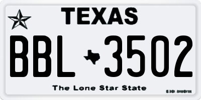 TX license plate BBL3502
