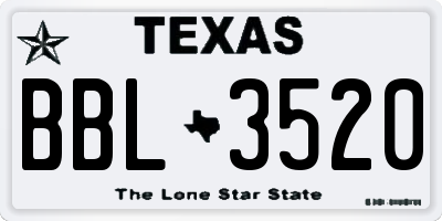TX license plate BBL3520