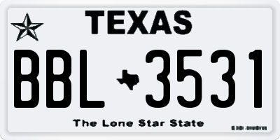 TX license plate BBL3531
