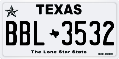 TX license plate BBL3532