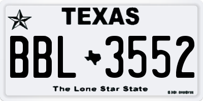 TX license plate BBL3552