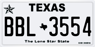 TX license plate BBL3554