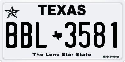 TX license plate BBL3581