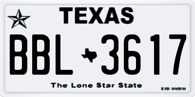 TX license plate BBL3617
