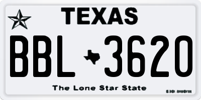 TX license plate BBL3620