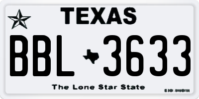 TX license plate BBL3633
