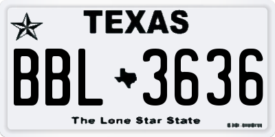 TX license plate BBL3636