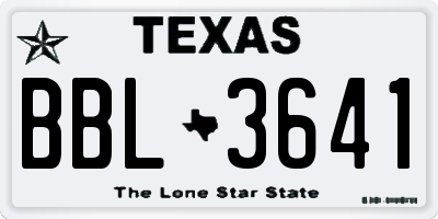TX license plate BBL3641