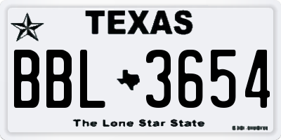 TX license plate BBL3654