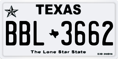 TX license plate BBL3662