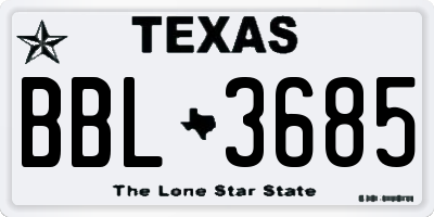 TX license plate BBL3685