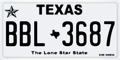TX license plate BBL3687