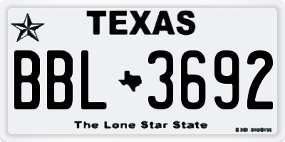 TX license plate BBL3692
