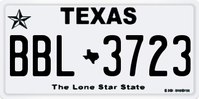 TX license plate BBL3723