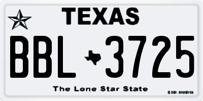 TX license plate BBL3725