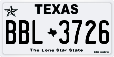 TX license plate BBL3726