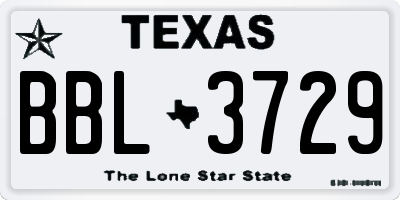 TX license plate BBL3729