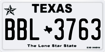 TX license plate BBL3763