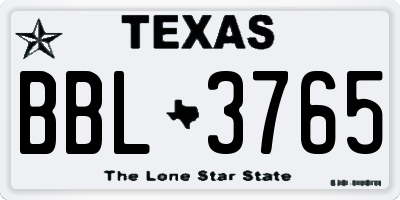 TX license plate BBL3765