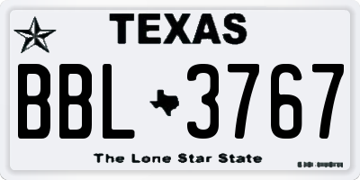 TX license plate BBL3767