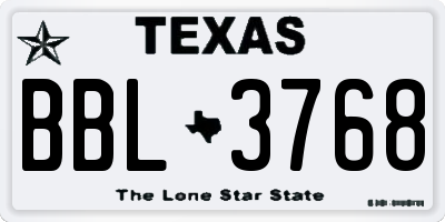 TX license plate BBL3768