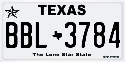 TX license plate BBL3784