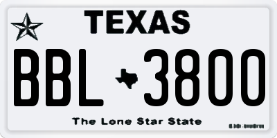 TX license plate BBL3800