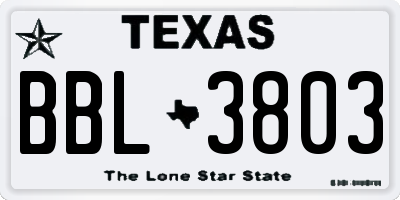 TX license plate BBL3803