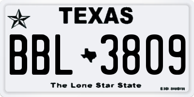 TX license plate BBL3809