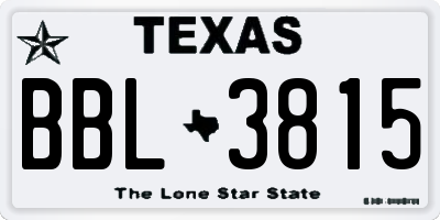 TX license plate BBL3815