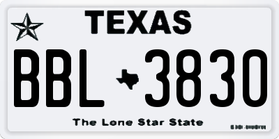 TX license plate BBL3830