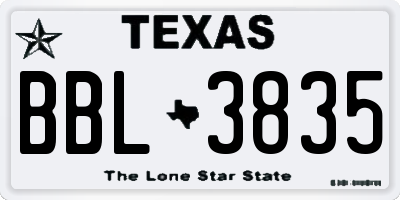 TX license plate BBL3835