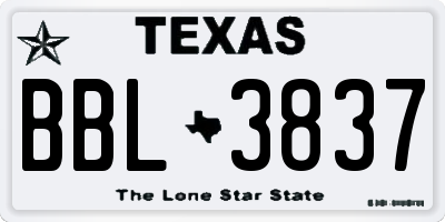 TX license plate BBL3837