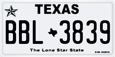 TX license plate BBL3839