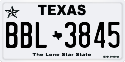 TX license plate BBL3845