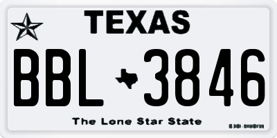 TX license plate BBL3846
