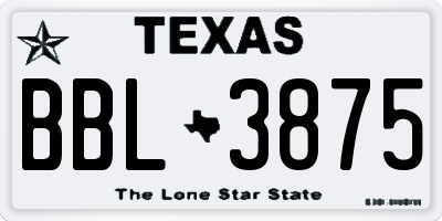 TX license plate BBL3875