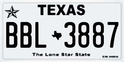 TX license plate BBL3887