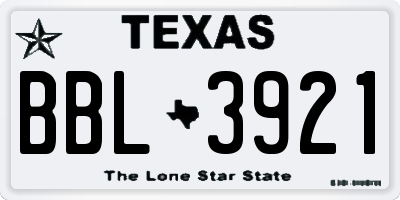TX license plate BBL3921