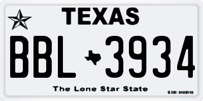 TX license plate BBL3934